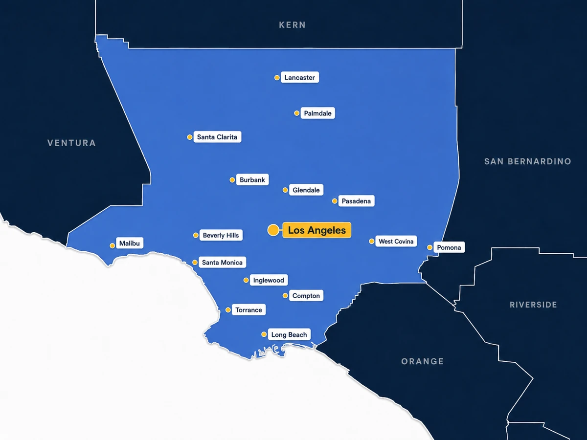 Map of the MoveMe Medical service area covering all of Los Angeles County