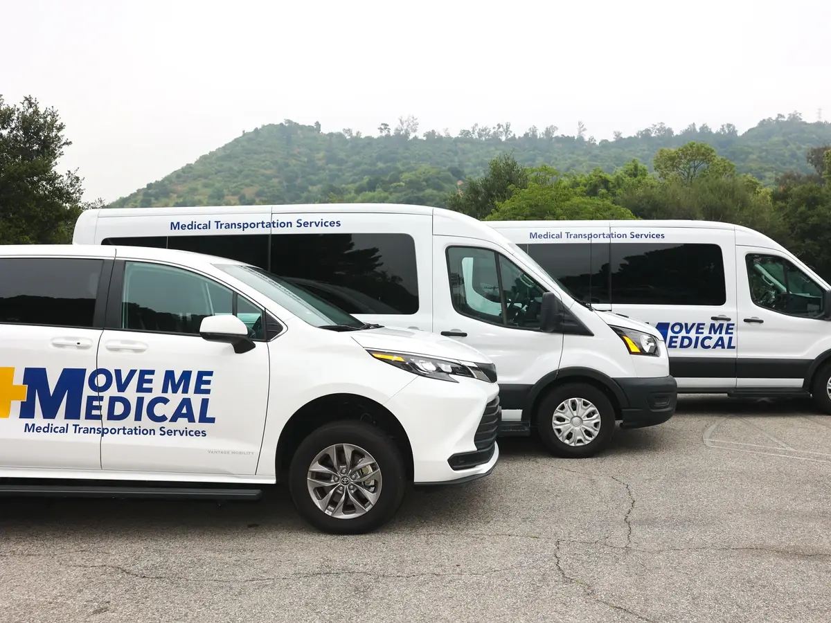 The MoveMe Medical fleet of transport vehicles parked together