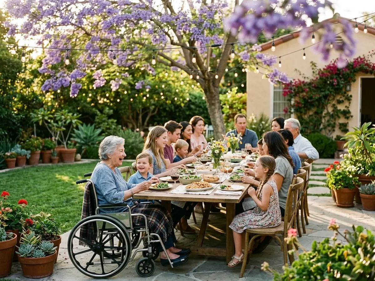 A rider in a wheelchair joining her family at an outdoor celebration